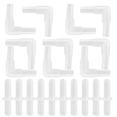 Image of Aquarium Air Valve Connector 2 Way Line Connectors Fish Tank Plastic Inline Tubing with 10 Right Angle Elbows And Straight Passes, for Internal Diameter 4 mm/ 0.16in
