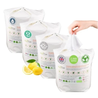 Image of MultiTize Antibacterial Hand Sanitiser &amp; Surface Wipes, Screen Floor Wipes or a General Cleaner.100% Biodegradable, (500 count) Pack of 4