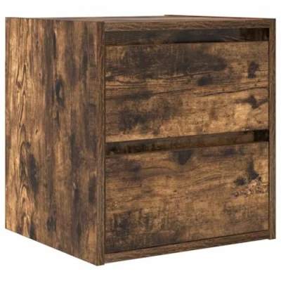 Image of vidaXL Wall Mounted Bedside Cabinet Smoked Oak 38x34x40 cm Floating Nightstand Engineered Wood Bedroom Storage Modern Design