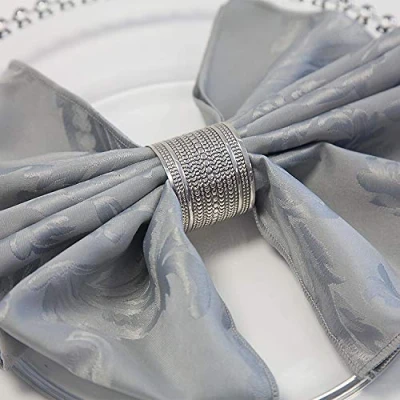 Image of Christmas Metal Napkin Rings 7 Designs Xmas Dinner Wedding Pack of 6 (Antiqe Silver Lux Design)