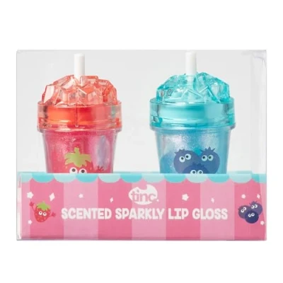 Image of Tinc Scented Sparkly Lip Gloss Ice Design Delicious Scents: Strawberry and Blueberry Moisurising Gift Idea 2 in Pack