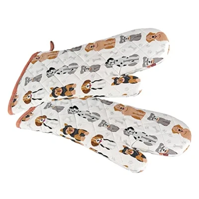 Image of SPOTTED Dog GIFT COMPANY Oven Gloves, Heat Resistant Double Mitt, Themed Kitchen Mitts, Cute Happy Dogs Cooking &amp; Baking Gifts for Lovers Owners Women Men