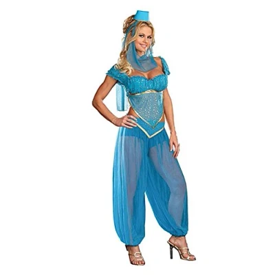 Image of Papootz Belly Dancer Genie Princess Jasmine Aladdin Arabian Nights Fancy Dress Costume (Women: 14, Blue)
