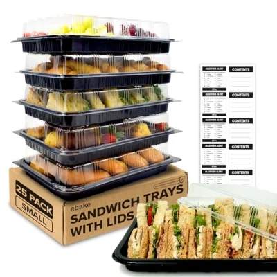 Image of Pack of 25 Sandwich Platter Trays with Lids Reusable Plastic Buffet for Catering, &amp; Meal Prep Serving Parties, Events and Birthdays 34 x 24 7.5cm