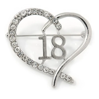Image of Avalaya Rhodium Plated Clear Crystal Open Cut Heart &#039;&#039;18&#039;&#039; Brooch 35mm W