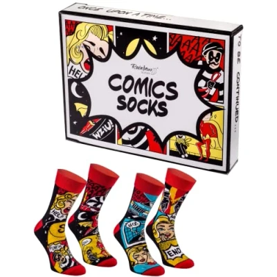 Image of Rainbow Socks Men Women Comic Book Novelty 2 Pairs Size UK 7,5 11 EU 41 46