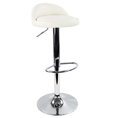 Image of KKTONER PU Leather Round Bar Stool with Back Rest Height Adjustable Swivel Pub Chair Home Kitchen stools Backless Footrest (White)