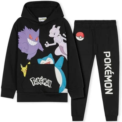 Image of Pokemon Boys Tracksuit Set, Comfy Loungewear Activewear Anime Gifts for (Black, 9 10 Years)