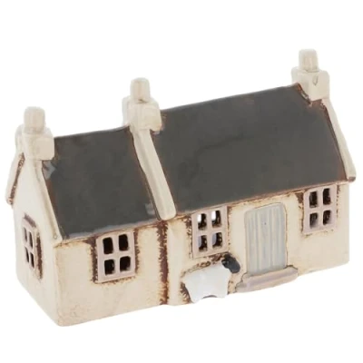 Image of Shudehill Giftware Village Pottery Tealight Holder Ceramic House Croft Houses Collection Red, Thatched, Straw, Navy, Slate, Cream or Grey Designs (Slate Roof)