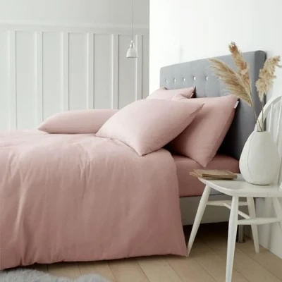 Image of Catherine Lansfield Brushed Cotton Double Duvet Cover Set with Pillowcases Pink