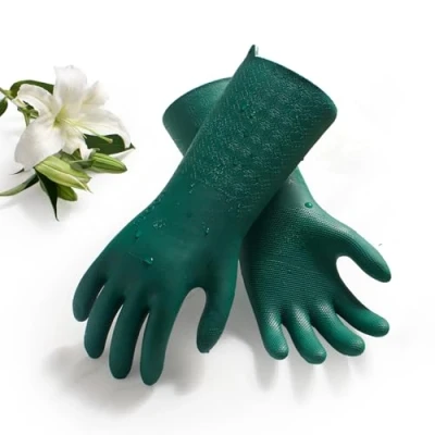 Image of Vgo... Heavy Duty Cleaning Gloves Lined Nylon, Household Reuseable in TPE Latex Free, Thicker Antislip Washing Up for Kitchen Bathroom Gardening Painting, with Flower Flavor, 1 pair