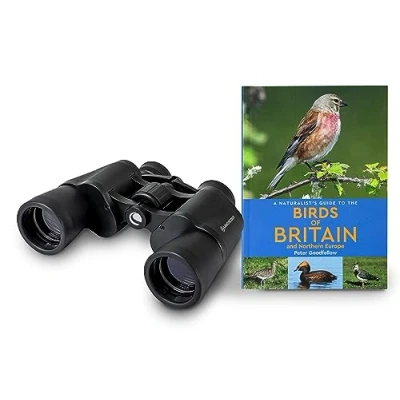 Image of Celestron 73152 LandScout 8x40mm Water Resistant Birder Starter Kit Rubber Grip Binoculars with Coated Lens and K9 Optical Glass, includes Birds of Britain Northern Europe Guidebook, Black