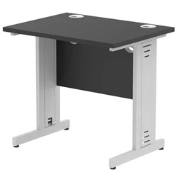 Image of Impulse 800x600mm Straight Desk Black Top Silver Cable Managed Leg