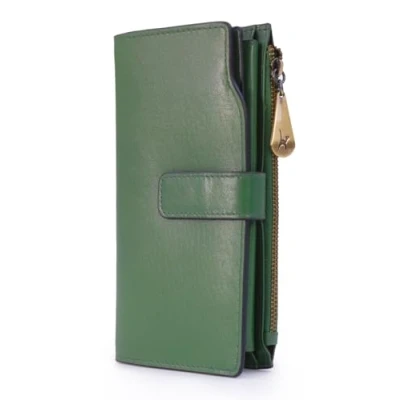 Image of Catwalk Collection Handbags Ladies Large Leather Purse Women&#039;s 20 Credit Card Wallet with Phone &amp; Coin Pocket RFID Stella Green