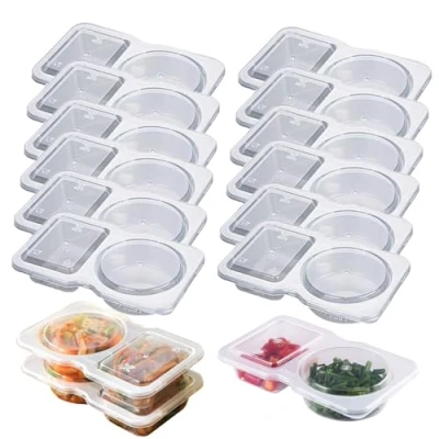 Image of 12Sets Reusable Snack Pack Containers, Double Compartment Containers with Lids, Portable Sauce Container, Condiment Container