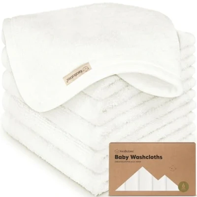 Image of 6 Pack Organic Baby Washcloths Soft Bamboo Washcloth, Wash Cloths, Cloth for Newborn, Kids, Towels, Bath Essentials, Face Towel, Cloths Washing (White)