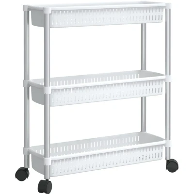 Image of vidaXL 3 Tier Storage Trolley Silver and White Aluminium