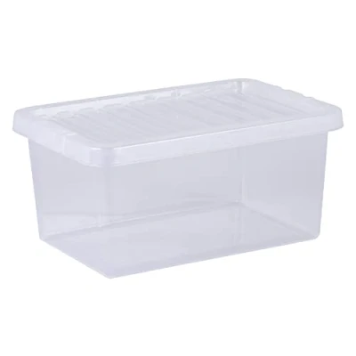 Image of Wham Crystal 11L Small Under Bed Plastic Storage Boxes With Lids Pack of 5. Clear, Strong, Stackable, Nestable (5x 11 Litre) Made in UK