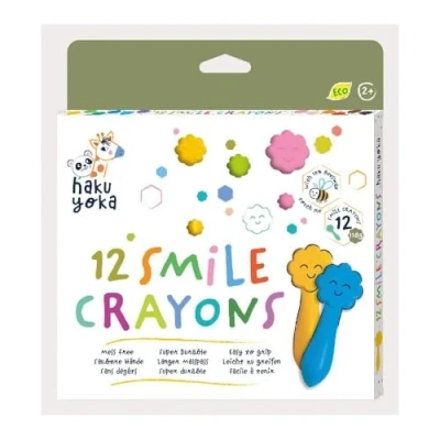 Image of Haku Yoka Smile Crayons, 12 Colours, Mess Free, Super Durable and Easy to Grip Crayons for Ages 2 years+, Natural Beeswax &amp; Organic Mineral Coloured Crayon