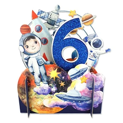 Image of Boys 6th Birthday Spaceman &amp; Rocket 3D Pop Up Greeting Card by Alljoy Cards APOP010