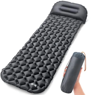 Image of Lightweight Sleeping Mat With Pillow, Ultra Light Inflatable Camping Pad, Outdoor Hiking Backpacking Festival Air Mattress, Waterproof TPU, 190cm x 56cm 5.5cm, 520g (Black)