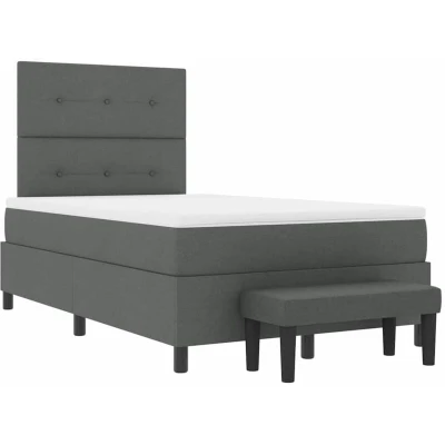 Image of vidaXL Box Spring Bed with Mattress &amp; Bench Dark Grey 120x190 cm Fabric
