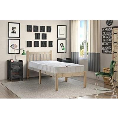 Image of STRICTLY BEDS&amp;BUNKS Amelia Short Pine Bed Frame and Mattress (15 cm), 2ft 6 Single (5ft 9 Length)
