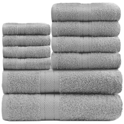 Image of GC GAVENO CAVAILIA Soft Towels 10 Piece Bathroom Bale Set Premium Quality Water Absorbent Towel, 4 Face Hand 2 Bath 450 GSM Washable Set, Silver