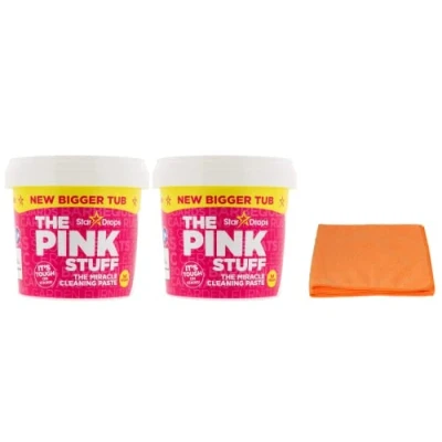 Image of 2 Packs of Pink Stuff Multipurpose Cleaning Paste New Bigger Tub (2 X 850 G) Non hazardous Household Cleaner with Ultra Absorbent Microfibre Cloth
