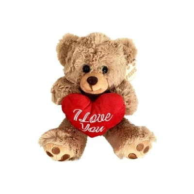 Image of Beyond Happy &#039;I Love You&#039; Cuddly Teddy Bear 20cm Soft Plush Valentines Holding Red Heart (Brown)