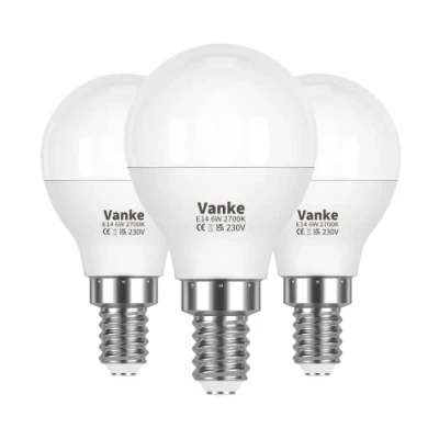 Image of Vanke E14 LED Light Bulb, Warm White 2700K, 6W (40 Watts Equivalent), SES Small Screw 470 Lumen Golf Ball Bulbs, Non Dimmable, Pack of 3