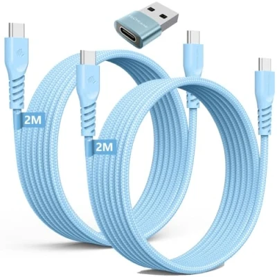 Image of USB C to Long Charger Cable 60W (2M+2M+Adapter) STRONG Braided Type Fast Charging Data Lead Compatible with iPhone 15, iPad Pro 2022, MacBook Pro, Samsung S24/S23/S22/A14/A54,Switch