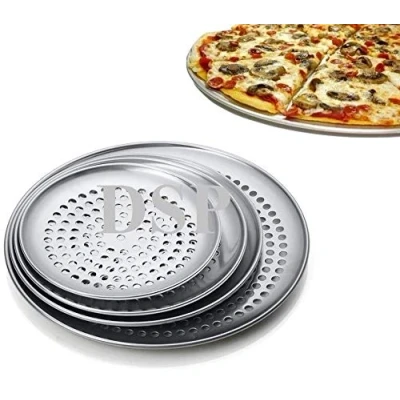 Image of Pizza Pan 9&quot; inch Perforated Thin Crust Aluminum Tray, Crispy Commercial &amp; Home Kitchen Used