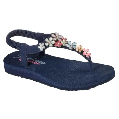 Image of Skechers Meditation Tbar sandals, Women&#039;s, Size: 4, Navy mitobuck/ rhinestone trim Pu