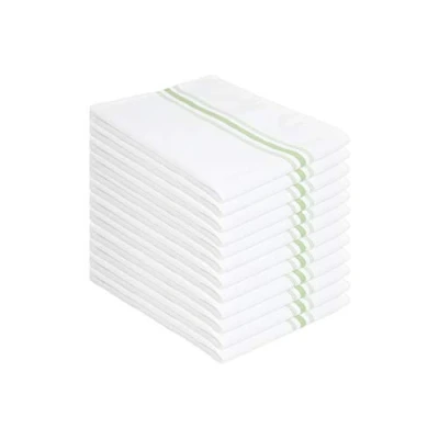 Image of Arkwright Bistro Dinner Cloth Napkins (Pack of 12) Absorbent, Soft, and Washable Professional Restaurant Quality Table Linen with French Stripes, 18 x 22 in, Green