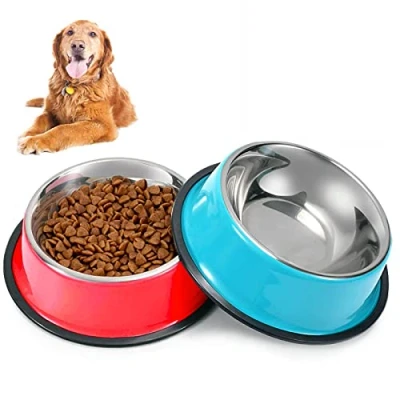 Image of SUOXU Dog Bowl Stainless Steel Non Slip Feeding Bowls Metal Pet Food Bowl, Large and Water Bowls,Pack of 2
