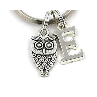 Image of SILVER KNIGHT Small Owl Key Ring, Personalized Keyring, Initial Keychain, Bird Jewellery, Gift Bag