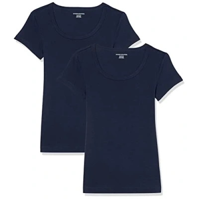 Image of Amazon Essentials Women&#039;s Slim Fit Cap Sleeve Scoop Neck T Shirt, Pack of 2, Navy, S