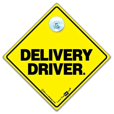 Image of Delivery Driver Sign, Courier Stopping Vehicle Advisory Suction Cup Car Sign in Super Bright Yellow and Black 14cm x