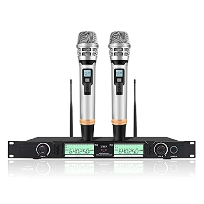Image of Microphone Dual Wireless Microphones for Karaoke, Speech, Meeting, Party, Stage UHF Rechargeable System with Antennas and LCD Display Handheld