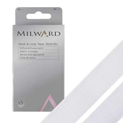 Image of MILWARD Hook and Loop Tape, Stick On, White, 50cm x 20mm