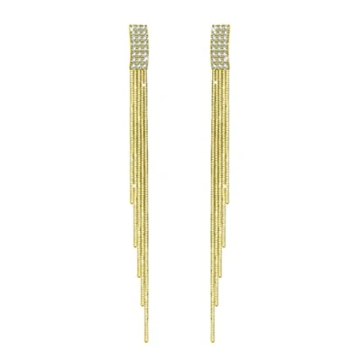 Image of KristLand Tassel Earrings for Women 925 Sterling Silver Ear Pin with Sparkly Cubic Zirconia Gold Drop Ladies Girls Party Birthday Gift Box