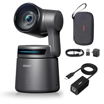 Image of OBSBOT Tail Air NDI 4K Webcam Streaming with Ethernet Adapt, AI Tracking PTZ Camera Intelligent APP, Gesture, HDMI/PoE/USB C/Wireless Webcam, 60FPS Video Live for Church/Worship