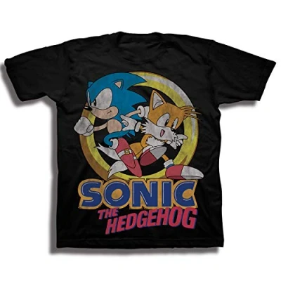 Image of SEGA Boys&#039; Sonic The Hedgehog &amp; Tails Short Sleeve Tshirt T Shirt, Black, Medium