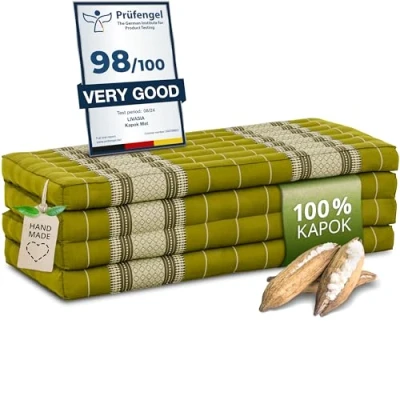 Image of livasia Folding mattress with 100% natural Kapok filling, day bed, foldable cushion, extra large, XXL (green)