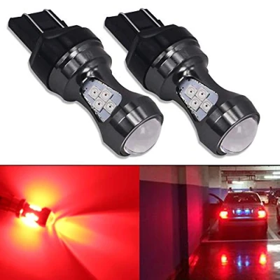 Image of HSUN 7443 W21/5W T20 LED Light Bulbs Red Extremely Bright Canbus for Car Brake Tail Back Up Light, 2 Pack