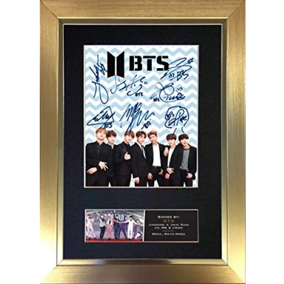 Image of #759 BTS No1 Signed Autograph Mounted Photo Reproduction PRINT A4 Rare Perfect Birthday (297 x 210mm) (Gold Frame)