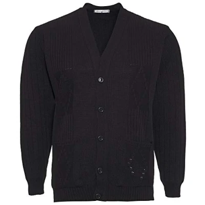 Image of Mens Knitted Cardigan Classic Style Cardigans V Neck Button Jumper Plain Coloured (XX Large, Black)