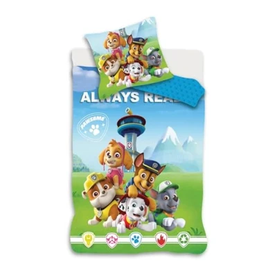 Image of Paw Patrol Green Cot Size Bedding Set Duvet Cover 100x140 cm + Pillowcase 40x45 100% Cotton Soft &amp; Breathable Bed Linen for Baby or Toddler Fun Puppy Design