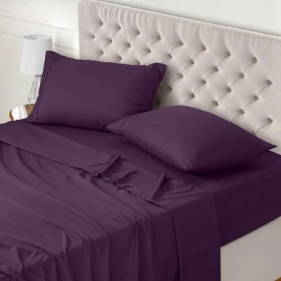 Image of Utopia Bedding 4 Piece Bed Sheet Set Super King, Purple Fitted Sheet, Flat with 2 Pillow Cases 50x75 Wrinkle, Shrinkage and Fade Resistant Soft Brushed Polyester Microfiber Fabric